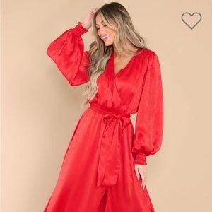 Red dress long faux wrap